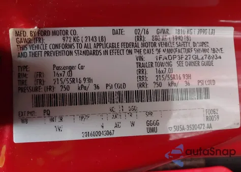 2016 Ford Focus Se from USA, damaged, VIN 1FADP3F27GL278934